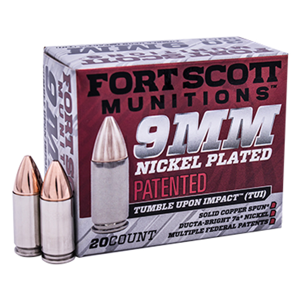 Fort Scott Munition Nickel Plated Pistol Ammo 9mm 80 Gr. Tui 20 Rd.