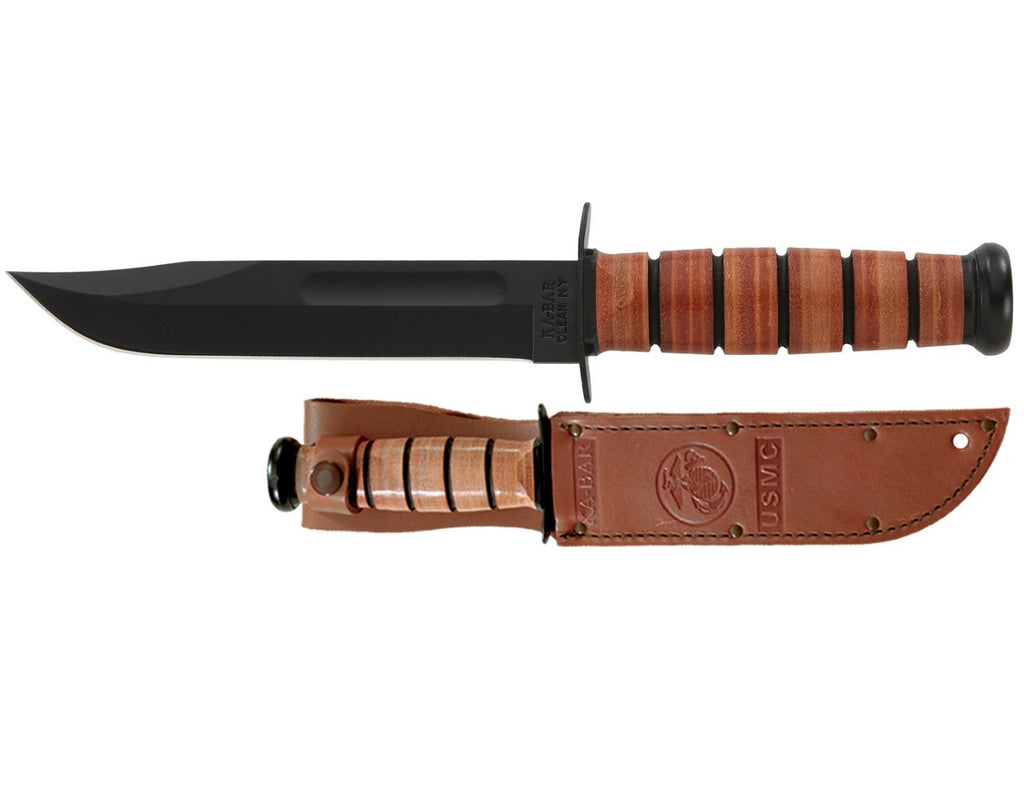 KA-BAR Full-Size Fixed USMC 7 in Black Blade Leather Handle