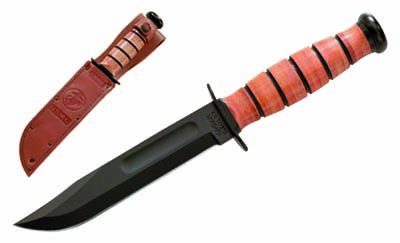 Ka-Bar Short Fixed USMC 5.25 in Combo Blk Blade Leather Hndl